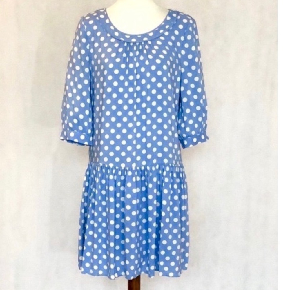 Boden April Blue & White Polka Dot Tunic Dress Sz 8R Summer vacation baby shower